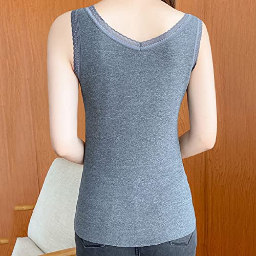 STRAW Ropa interior térmica de las mujeres Ropa interior térmica Chalecos Ladies Sin mangas Slim Sin fisuras Cuello en V otoño e invierno Tops (Color : Dark Grey, Size : One size)