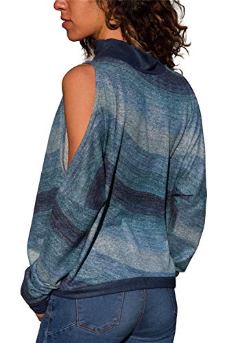 Sudadera Hombro Descubierto Mujer Bohemia Hippie Chic Camisas Estampado Etnico Camiseta Geometrica Sweatshirt Hip Hip Swag Pullover Cuello Alto Jersey Otoño Invierno Casual Baggy Jumper Top Streetwear