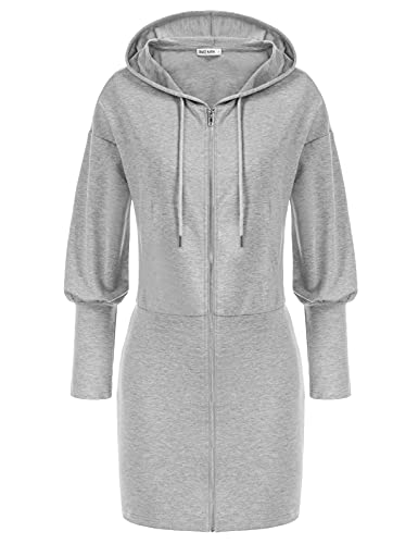 Sudaderas con Capucha para Mujer Manga Larga Vestidos Sudadera de Tubo Otoño Invierno Gris XXL