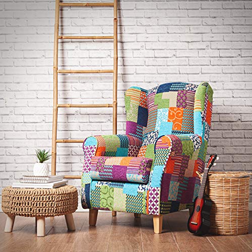 SUENOSZZZ-ESPECIALISTAS DEL DESCANSO Sillon Relax, Sillon orejero para Lactancia Irene. Tapiceria Patchwork Multicolor. Butaca para Dormitorio, Salon o habitacion de Bebe | Sillon Lactancia