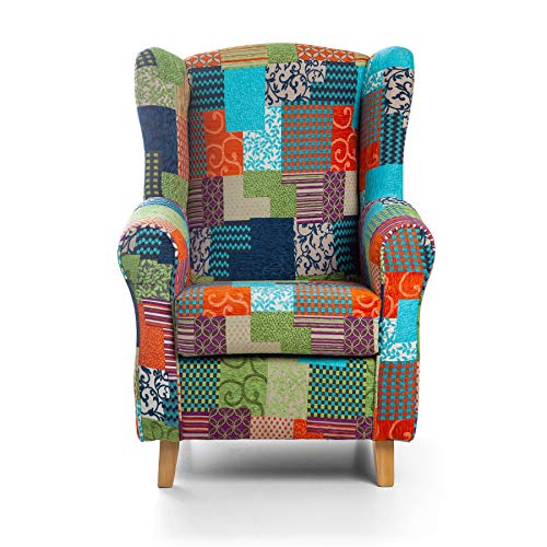 SUENOSZZZ-ESPECIALISTAS DEL DESCANSO Sillon Relax, Sillon orejero para Lactancia Irene. Tapiceria Patchwork Multicolor. Butaca para Dormitorio, Salon o habitacion de Bebe | Sillon Lactancia