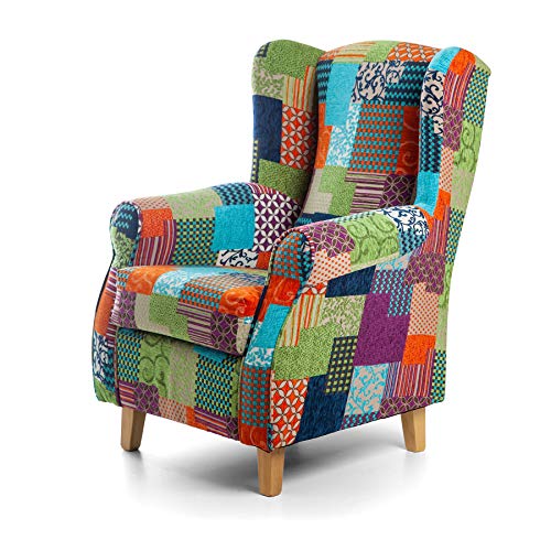 SUENOSZZZ-ESPECIALISTAS DEL DESCANSO Sillon Relax, Sillon orejero para Lactancia Irene. Tapiceria Patchwork Multicolor. Butaca para Dormitorio, Salon o habitacion de Bebe | Sillon Lactancia