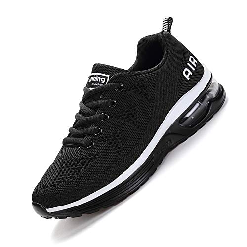 Sumateng Hombres Mujeres Zapatillas De Deporte Zapatillas Deportivas Zapatillas De Carretera Zapatillas De Deporte Entrenador Transpirable para Correr Gimnasio Gimnasio Exterior Black White 44 EU