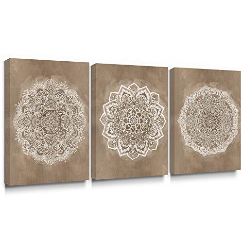 SUMGAR Cuadros en Lienzo Mandala de la Flor India Boho Decoración de Café Para Dormitorio Baño Sala de Estar 30 x 40 cm x 3 piezas