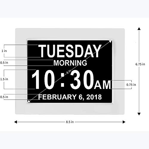 Sunsbell Digital 8" Multifunción Reloj Despertador, LCD Reloj Digital Calendario Fecha Día Hora Reloj Atenuación automática para Todos Especialmente Alzheimer y Niños