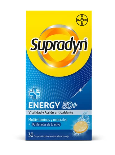 Supradyn ENERGY 50+ Multivitaminas, Minerales y Polifenoles de la Oliva, 30 Comprimidos Efervescentes, Vitalidad y Acción Antioxidante, Sabor Naranja