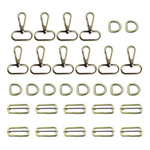 SUPVOX - Lote de 30 mosquetones giratorios con hebilla en D, hebilla corrediza y rizos correderos de metal para bolsos, cinturón, accesorios de costura, color bronce