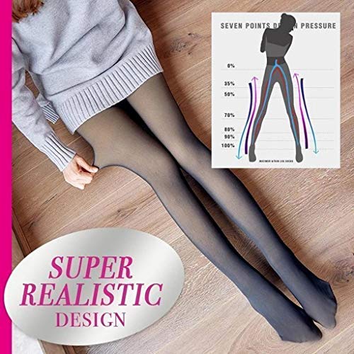 Surfiiy - Medias térmicas transparentes para mujer, color carne con interior de forro polar, 320 Den para invierno, en negro, gris, café u original, Negro 220g, 90 cm