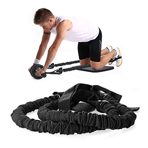 Surplex 2 Cuerdas Elásticas de Fitness Set de Banda de Resistencia Desmontable, Cuerda de tracción para rueda de rodillo de cintura, abdominal, adelgazamiento, equipo de fitness Negro