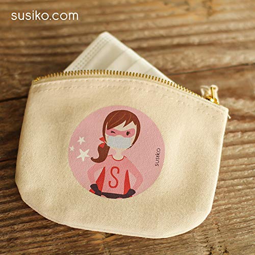 SUSIKO | Porta Mascarillas Premium | Funda de Mascarillas para Niñas Responsables | Medidas 14,5 x 11 cm | Bolsa 100% Algodón Transpirable con cremallera | Color Blanco