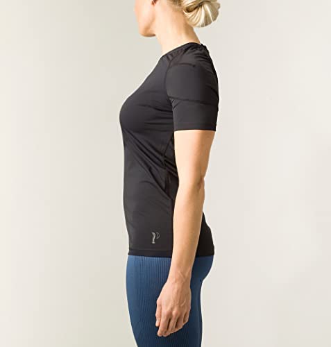 Swedish Posture® Reminder - Camiseta para mejorar la postura corporal, menos dolor de espalda y hombros, cómoda, para fisioterapia, contra artrosis e impingement (mujer negra, S)