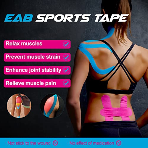 SYUTN 4pcs Cinta de Kinesiología 5 CM* 5M, Elástica Cinta Kinesiologica para Deporte, Cinta Muscular Adhesiva, Kinesiotape Vendaje Neuromuscular Ideal para Rodilla, Hombro y Codo