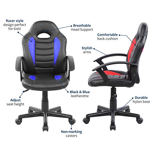 T-LoVendo TLV-SN1 Silla Gaming Racing para Niños Escritorio Estudios Videojuegos Sillón Gamer, Negro/Azul, infantil