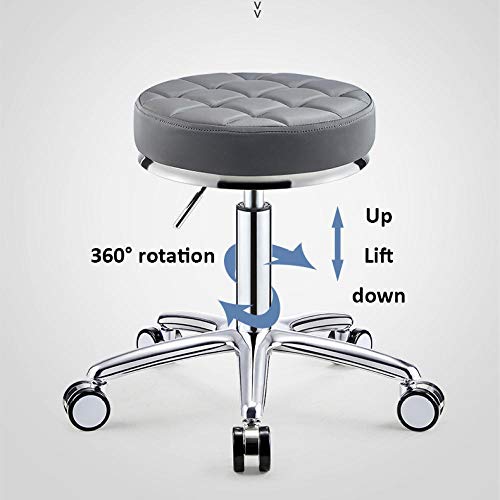 Taburete Dentista con Rueditas，Sillas de Peluqueria con Marrón PU Cuero Sintético Asiento，Altura Regulable 45-55 cm，160kg de Capacidad de Carga，Taburete Graduable para Uso En Clínicas, Salones Y Ofic