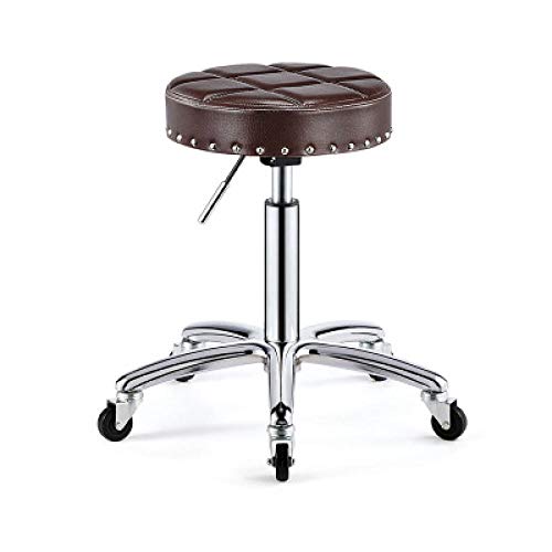 Taburete Dentista con Rueditas，Sillas de Peluqueria con Marrón PU Cuero Sintético Asiento，Altura Regulable 45-55 cm，160kg de Capacidad de Carga，Taburete Graduable para Uso En Clínicas, Salones Y Ofic