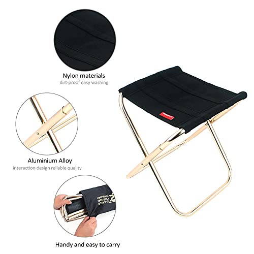 Taburete Plegable Portátil Mini Sillas Camping Plegable de Aluminio Taburete Plegable con Bolsa para Pesca Senderismo Acampada Picnic Viaje al Aire Libre Negro