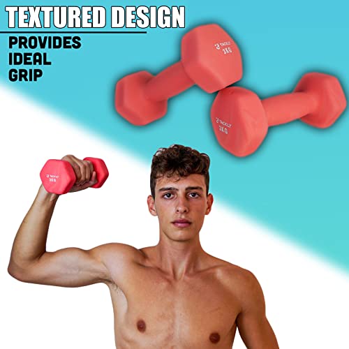 Tackly kit de mancuernas de neopreno 1- 3kg + cintas elásticas musculación fitness y soporte - Juego de pesas y mancuernas gimnasio en casa 1kg 2kg 3kg - set deporte entrenamiento mujer / hombre