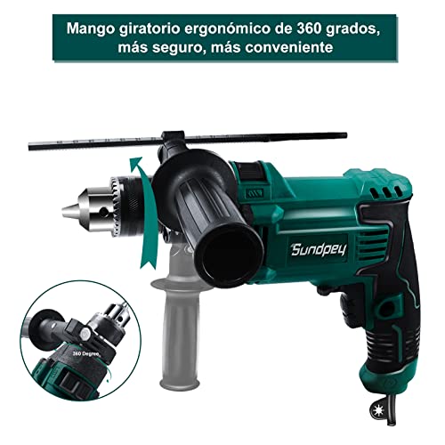 Taladro Percutor 710W 2800rpm 80 Accesorios Martillo Demoledor - Martillo Percutor con Cable - Destornillador Electrico Profesional Sundpey Taladro Eléctrico de Velocidad Variable Mango Giratorio 360°