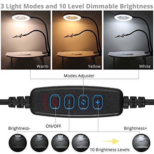 Tanice 10X Lámpara de Aumento Lupa con Luz 72 Pcs LED Lámpara Manos Libres con USB De Mesa 3 Configuraciones Regulables para Teléfono, Chip, Lectura, Pasatiempos, Manualidades, Soldadura, et