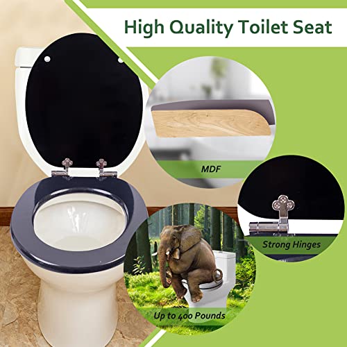 Tapa de WC, SINOBATH Asiento para Inodoro Universal Cierre Suave Lento de Madera, Alta Calidad y Muchos Motivos, Montaje Fácil, Bisagras Ajustables(negro)