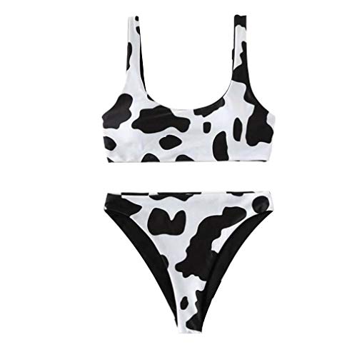 Tasty Life Conjunto De Bikini con Estampado De Vaca, Traje De Baño Línea De Chaleco Deportivo Traje De Baño con Estampado Dividido Bikini Sexy Europeo Y Americano Femenino(S,Black)