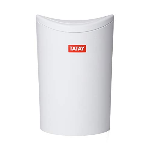 Tatay Papelera Baño con Tapa Basculante, 6L de Capacidad, de Polipropileno, Libre de BPA, Color Blanco, Medidas 19 x 19 x 28 cm