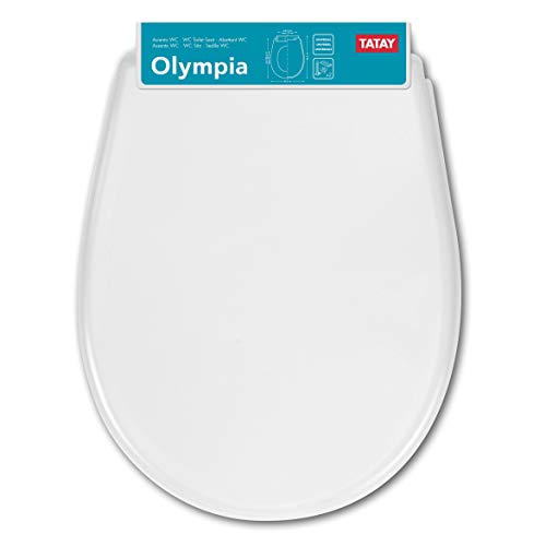 Tatay Tapa WC Universal Olympia, de Termoplástico, Forma Ovalada, Fabricado en España, Blanco. Medidas 45,5 x 35,5 cm