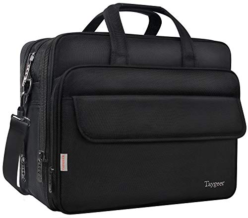 Taygeer Maletin Portatil 17 Pulgadas Elegante Maletin Ordenador Portatil Extensible Maletin para Portatil Portadocumentos Maletin Profesora Hombre Mujer para Trabajo Viaje Universidad - Negro