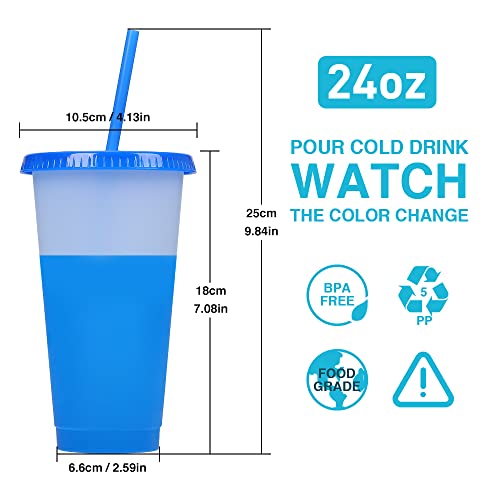 Taza que Cambia de Color - 7 PCS a Prueba de Fugas Plástico Vaso Taza de café reutilizable con Tapas y pajita Tazas de viaje sin BPA - 24oz | 710ml taza de bebida para Niños & Adultos