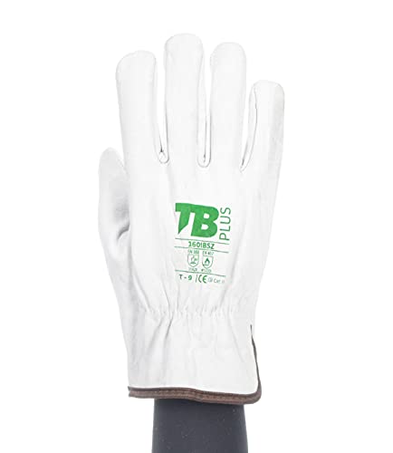 TB Guante de Protección Laboral TB Plus 160IBSZ | Guante de Seguridad para Trabajos con Riesgos Mecánicos y Térmicos. Fabricado en Piel Flor Vacuno, Color Gris - Paquete 10 Pares - Talla 9