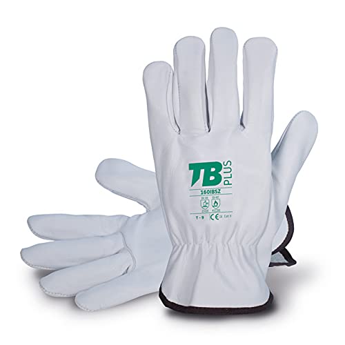 TB Guante de Protección Laboral TB Plus 160IBSZ | Guante de Seguridad para Trabajos con Riesgos Mecánicos y Térmicos. Fabricado en Piel Flor Vacuno, Color Gris - Paquete 10 Pares - Talla 9