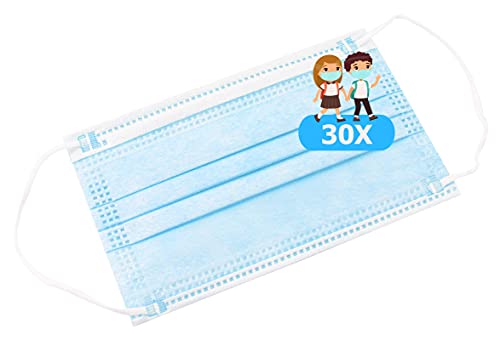 TBOC Mascarilla Higiénica Niños No Reutilizable - [Pack 30 Unidades] 3 Capas [Color Azul]