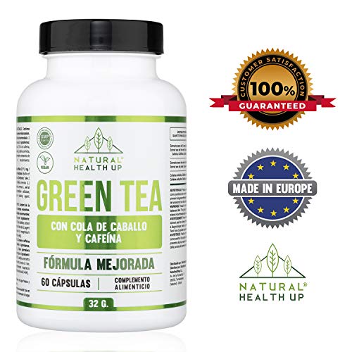 Té verde con cola de caballo y cafeína para eliminar la grasa acumulada - Adelgazante que contribuye a acelerar el metabolismo - 60 cápsulas – 100% vegano – Fórmula mejorada