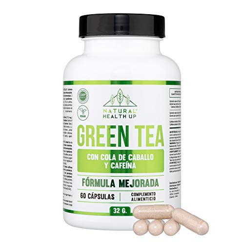 Té verde con cola de caballo y cafeína para eliminar la grasa acumulada - Adelgazante que contribuye a acelerar el metabolismo - 60 cápsulas – 100% vegano – Fórmula mejorada