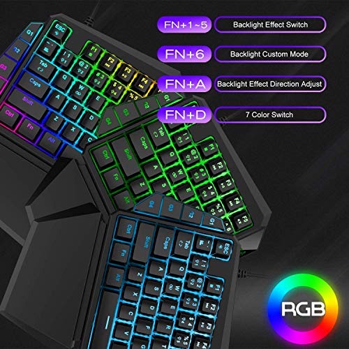 Teclado mecánico RGB con cable USB+Joystick Gaming Mouse 12 botones 12000DPI+Conversor de controlador de juegos retroiluminado,adaptador LED TYPE-C/convertidor compatible con PS4/Xbox/Switch+Mouse Pad