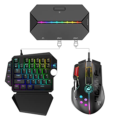 Teclado mecánico RGB con cable USB+Joystick Gaming Mouse 12 botones 12000DPI+Conversor de controlador de juegos retroiluminado,adaptador LED TYPE-C/convertidor compatible con PS4/Xbox/Switch+Mouse Pad