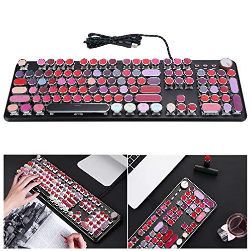 Teclado retro punk para juegos con cable USB, teclado mecánico con lápiz labial 104 teclas, versión punk [tapa plateada], teclas punk galvanizadas combinadas con un color encantador, universal para co