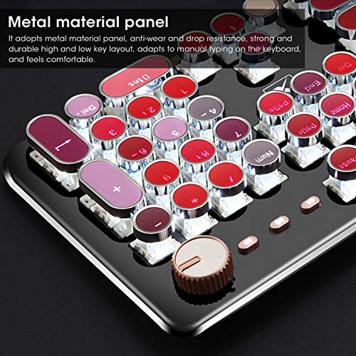 Teclado retro punk para juegos con cable USB, teclado mecánico con lápiz labial 104 teclas, versión punk [tapa plateada], teclas punk galvanizadas combinadas con un color encantador, universal para co