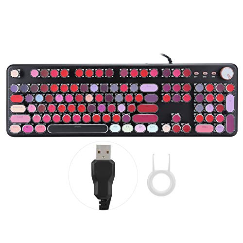 Teclado retro punk para juegos con cable USB, teclado mecánico con lápiz labial 104 teclas, versión punk [tapa plateada], teclas punk galvanizadas combinadas con un color encantador, universal para co