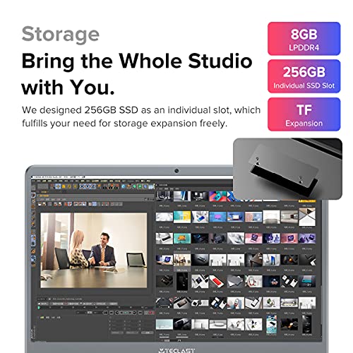 TECLAST Ordenador Portátil 14 pulgadas 8G RAM 256GB SSD,Laptop Intel Celeron N4120 Windows 10, Portátil con 2.6 GHz,5G WiFi, 4k，Gráficos 600, Batería 38000mWh,USB 3.0,Ampliable 512GB SSD,Gris F7PLUS 2