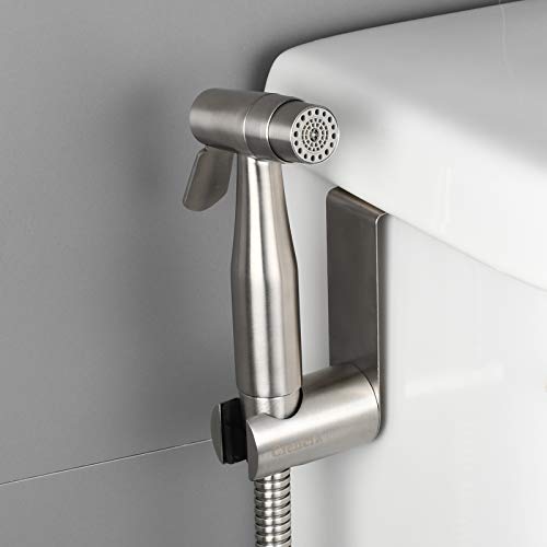 Tecmolog Ducha Bidet 2 Modos Mano Grifos de Bidé Shattaf Pulverizador Acero Inoxidable Grifo Bidet Portatil para WC, con Soporte Ducha, Valvula Desviadora y Manguera Ducha 1.2m, WS024AF2