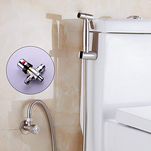 Tecmolog Grifo Bidet Pulverizador Acero Inoxidable Kit Ducha Higienica Duchas Bidet Mano Con Mezclador Termostático Caliente y Fría, WS024F1A