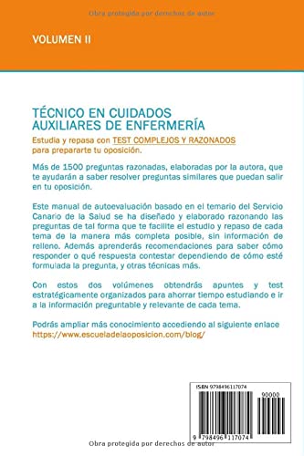 Técnico en Cuidados Auxiliares de Enfermería. TEST COMPLETOS Y RAZONADOS. VOLUMEN II: SERVICIO CANARIO DE LA SALUD. Prepara tu oposición sanitaria ... de Enfermería del Servicio Canario de Salud)