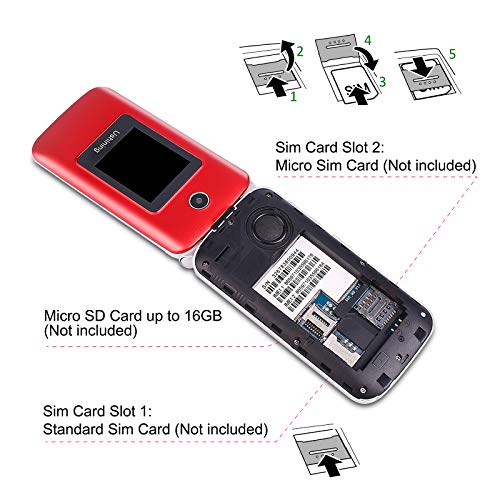 Telefono Movil para Mayores Teclas Grandes con Tapa Pantalla de 2,8 + 1,8 Pulgadas Tecla de Emergencia Botón SOS Cámara Fácil de Usar para Ancianos, Ukuu gsm Telefono Movil Rojo