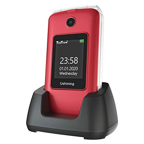 Telefono Movil para Mayores Teclas Grandes con Tapa Pantalla de 2,8 + 1,8 Pulgadas Tecla de Emergencia Botón SOS Cámara Fácil de Usar para Ancianos, Ukuu gsm Telefono Movil Rojo