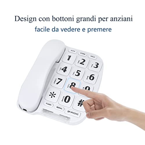 Teléfonos fijos para mayores, Teléfono Teclas Grandes, Volumen Extra Alto y Marcación Rápida-Blanco
