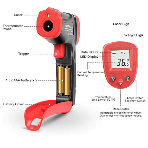 Termómetro Infrarrojo, Eventek Digital Laser IR Sin Contacto, Pistola de Temperatura, No se Puede Medir la Fiebre, Rojo/Negro (ET300, -50°C~420°C (-58°F~788°F))【Uso no corporal】