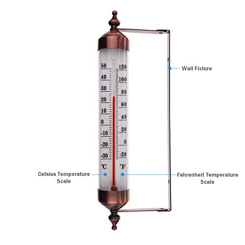 Termómetro para exteriores con diseño de efecto bronce – elegante termómetro de jardín al aire libre adecuado para medidor de temperatura exterior pared invernadero garaje fácil de colgar