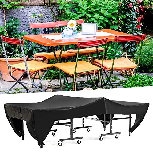 Teror Cubierta de Mesa, Patio al Aire Libre Patio Cubierta de Mesa de Tenis de Mesa Impermeable a Prueba de Polvo Negro 280x153x73cm