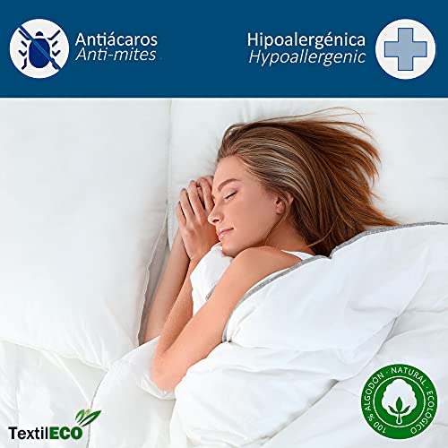 TextilECO Almohada Viscoelastica con Funda Lavable y Cremallera. Compacta Comoda Transpirable Impermeable. Ventilacion Lateral Tejido 3D. Firmeza Media. Viscoair. 150 cm